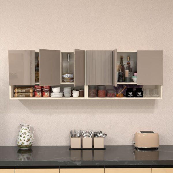 6-Door Cabinet with Open Organized Shelf – Glossy Triple-Layered UV-Resistant Handleless Shutters in Mocha Mirror Finish