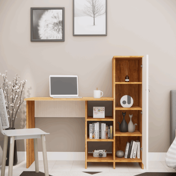 Multipurpose Hutch Desk with storage  in Highland Pine & Plateau Apple (DIY)