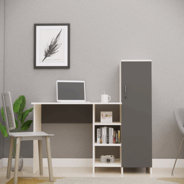 Multipurpose Hutch Desk with storage  in Highland Pine & Slate Grey (DIY)