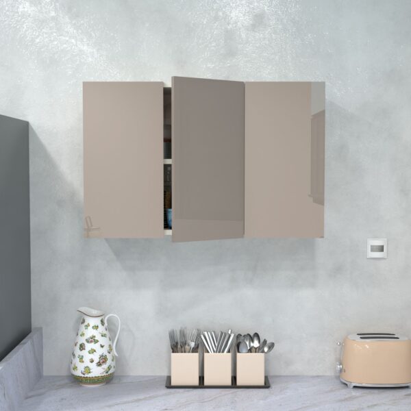 3-Door Cabinet – Glossy Triple-Layered UV-Resistant Handleless Shutters in Mocha Mirror Finish