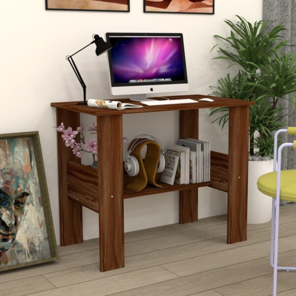 Corner-Rounded Top Computer Desk with One Middle -Tier Shelf in Asian Walnut (DIY)