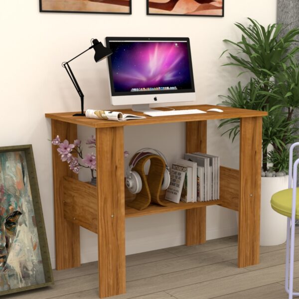 Corner-Rounded Top Computer Desk with One Middle -Tier Shelf in Plateau Apple (DIY)