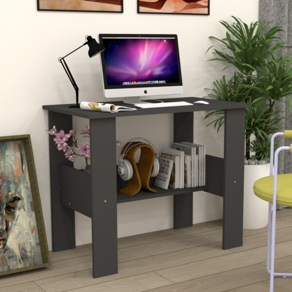 Corner-Rounded Top Computer Desk with One Middle -Tier Shelf in Grey (DIY)