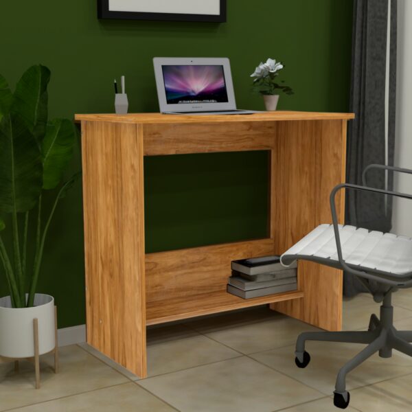 Corner-Rounded Multipurpose Writing & Computer Desk with One -Tier Shelf in Coachwood Dark Finish (DIY)