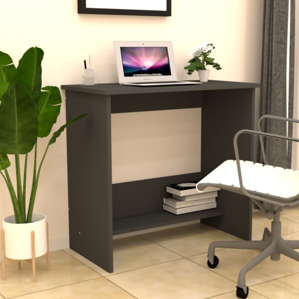 Corner-Rounded Multipurpose Writing & Computer Desk with One -Tier Shelf in Grey Finish (DIY)