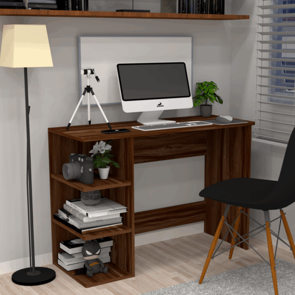 Corner-Rounded Top Computer Desk with 3 Tier Side Storage in Asian Walnut (DIY)