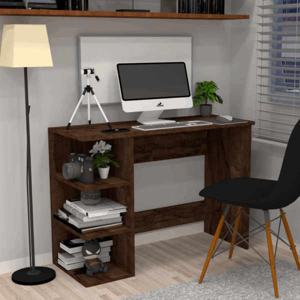 Corner-Rounded Top Computer Desk with 3 Tier Side Storage in Coachwood Brown(DIY)
