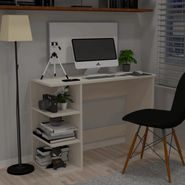 Corner-Rounded Top Computer Desk with 3 Tier Side Storage in Highland Pine (DIY)