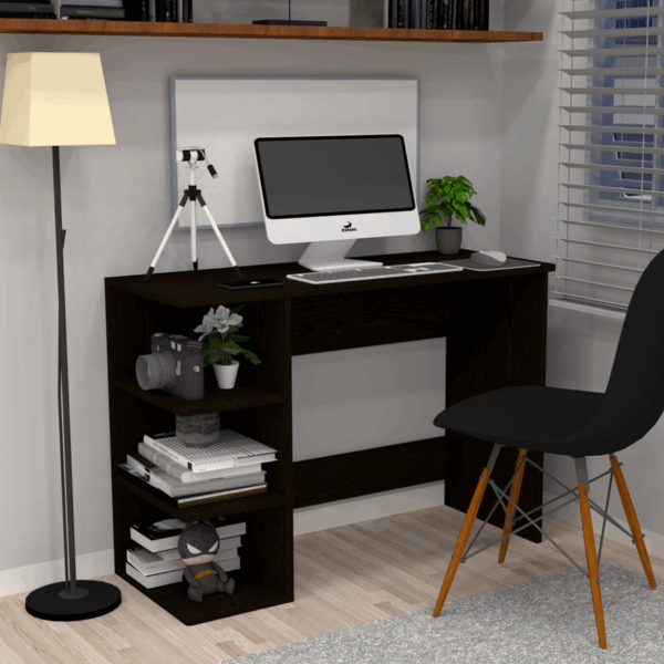 Corner-Rounded Top Computer Desk with 3 Tier Side Storage in Chiyoda Wange (DIY)