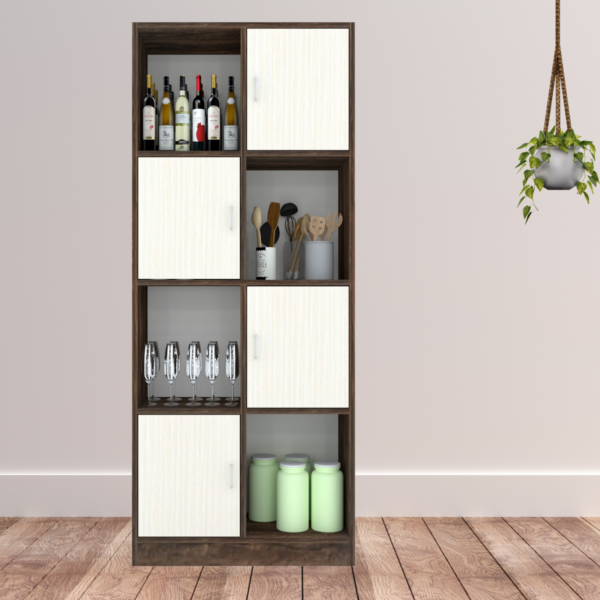 Cinderella 8 Shelves Semi Open Multipurpose Utility Cabinet in Highland Pine & Cochwood Brown Finish