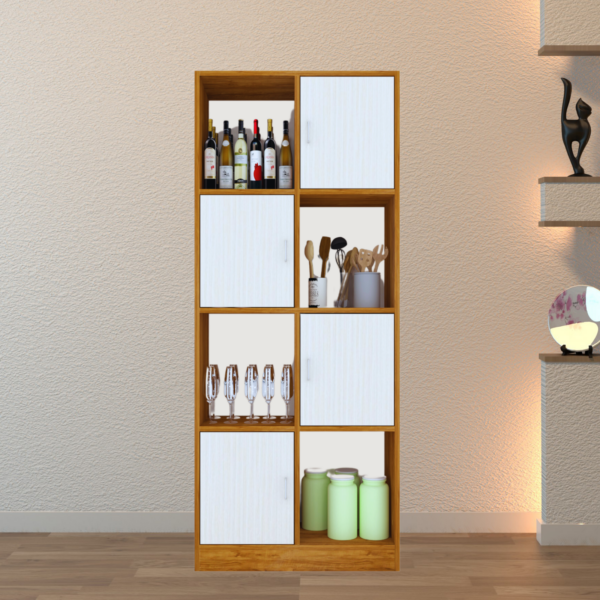 Cinderella 8 Shelves Multipurpose Utility Cabinet in Highland Pine & Plateau Apple Finish