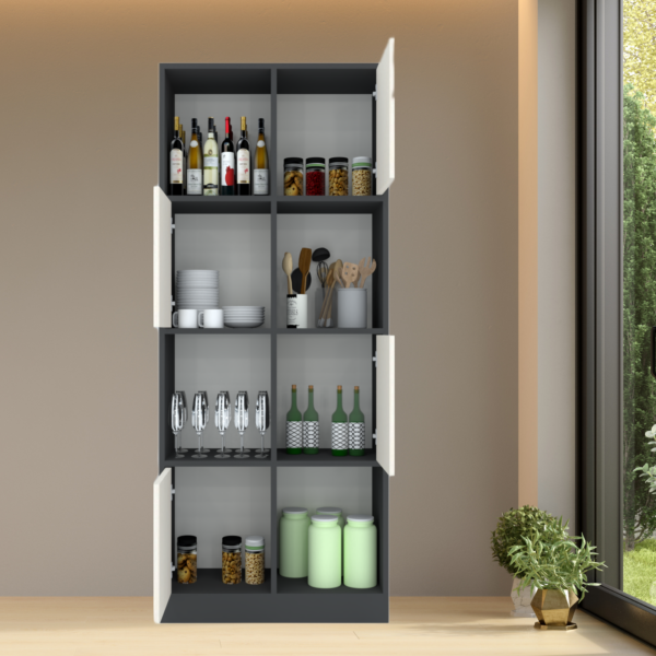 Cinderella 8 Shelves Multipurpose Utility Cabinet in Highland Pine & Slate Grey Finish