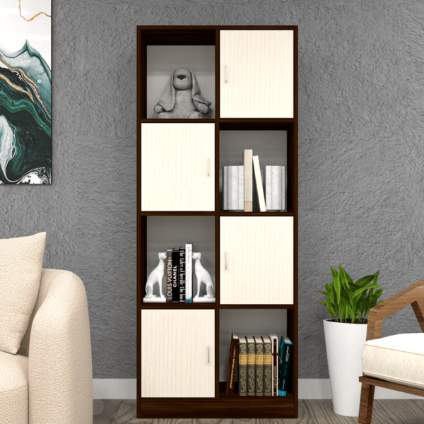 Multipurpose Matrix Utility Cabinet – 8-Shelf Semi-Open Design in Highland Pine & Asian Walnut Finish