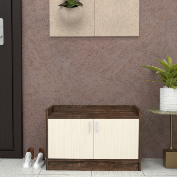 Ella 2 Doors Shoe Cabinet in Highland Pine & Cochwood Brown Finish