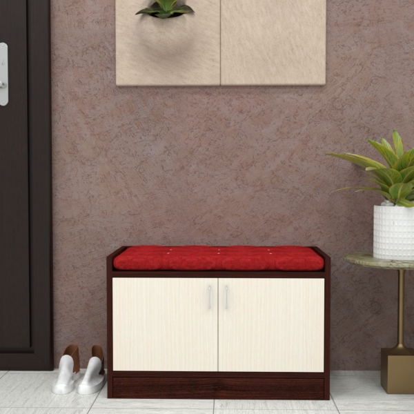 Ella 2 Door Multipurpose Cabinet with Cushion in Highland Pine & Rose Wood Finish