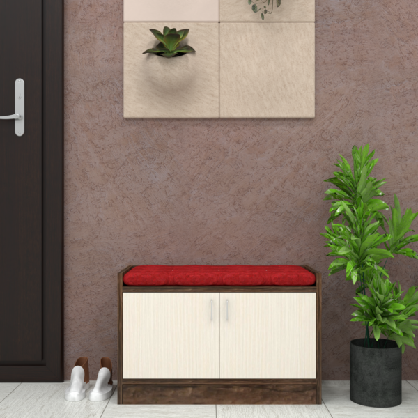 Ella 2 Door Multipurpose Cabinet with Cushion in Highland Pine & Cochwood Brown Finish
