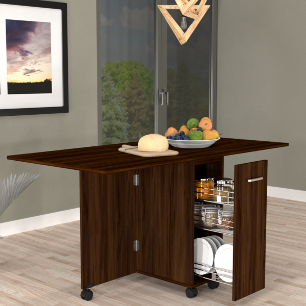 Adam 6 Seater Folding Table in Asian Walnut Finish with Crockery unit & Storage