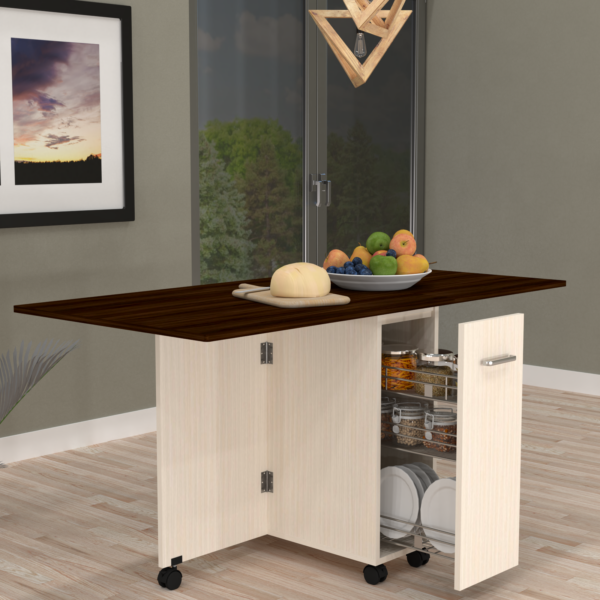 Adam 6 Seater Folding Table in Asian Walnut & Highland Pine Finish with Crockery unit & Storage