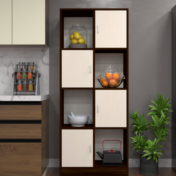 Multipurpose Matrix Multipurpose Utility Cabinet 8-Shelf Semi-Open in Highland Pine & Asian Walnut