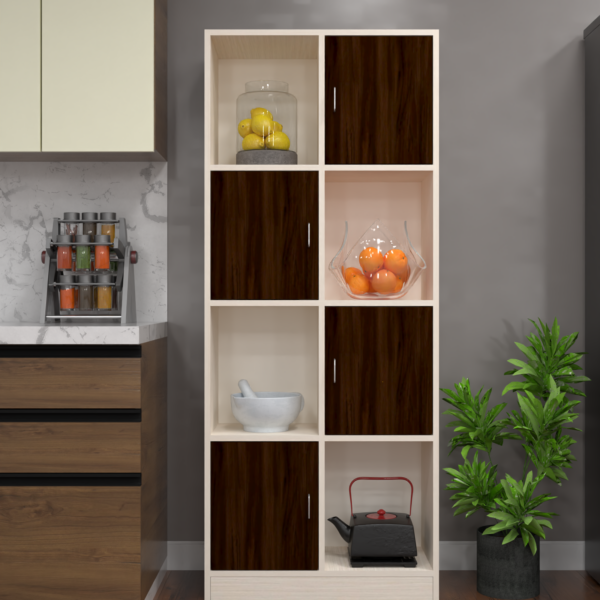Cinderella 8 Shelves Multipurpose Utility Cabinet in Aisan Walnut & Highland Pine Finish