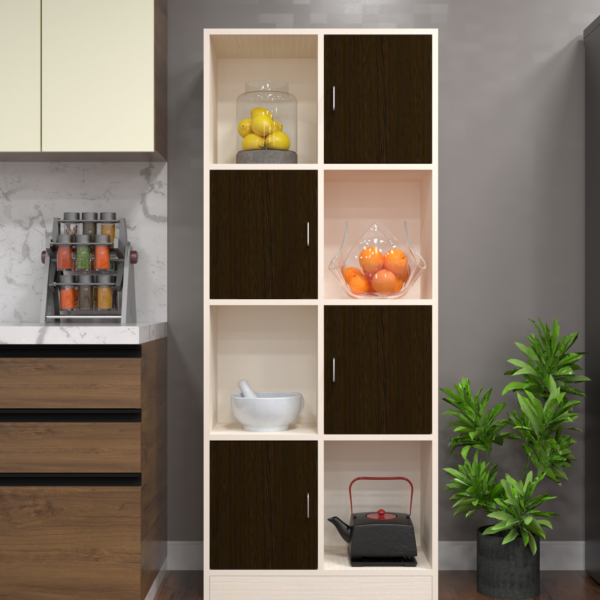 Cinderella 8 Shelves Multipurpose Utility Cabinet in Chiyoda Wange & Highland Pine Finish