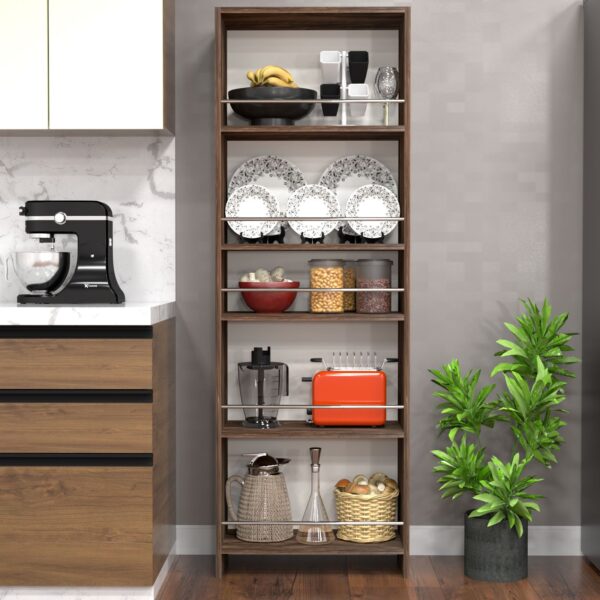 Julius 5 Tier Free Standing Wooden Open Shelf Easy-To-Move Slide Out Shelf Rack Organizer in Cochwood Brown Finish