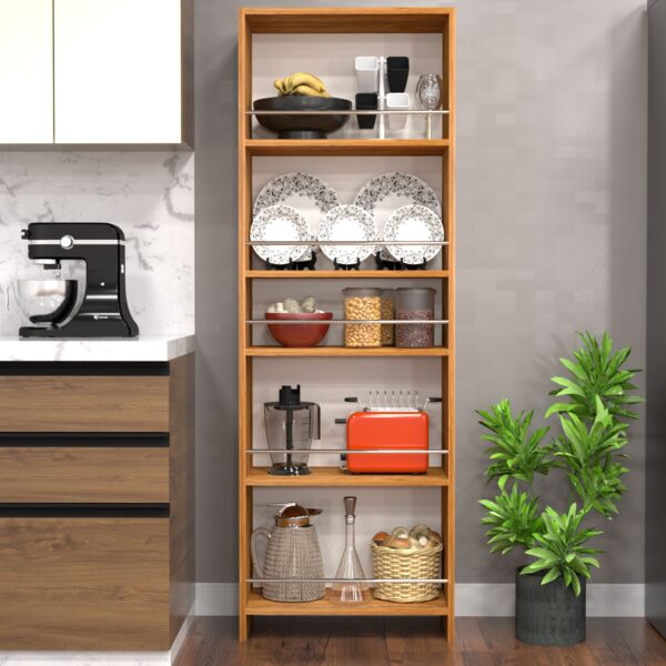 Julius 5 Tier Free Standing Wooden Open Shelf Easy-To-Move Slide Out Shelf Rack Organizer in Plateau Apple Finish