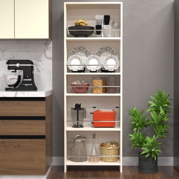 Julius 5 Tier Free Standing Wooden Open Shelf Easy-To-Move Slide Out Shelf Rack Organizer in Highland Pine Finish