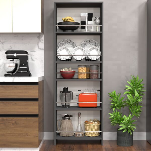 Julius 5 Tier Free Standing Wooden Open Shelf Easy-To-Move Slide Out Shelf Rack Organizer in Slate Grey Finish