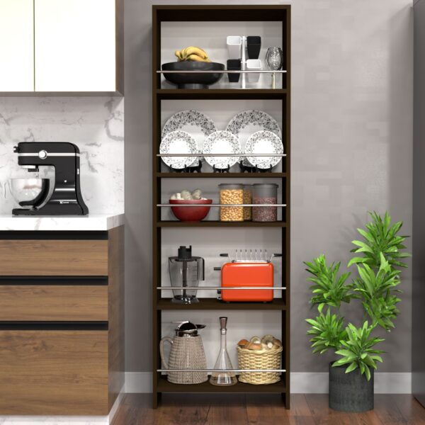 Julius 5 Tier Free Standing Wooden Open Shelf Easy-To-Move Slide Out Shelf Rack Organizer in Chiyoda Wange Finish