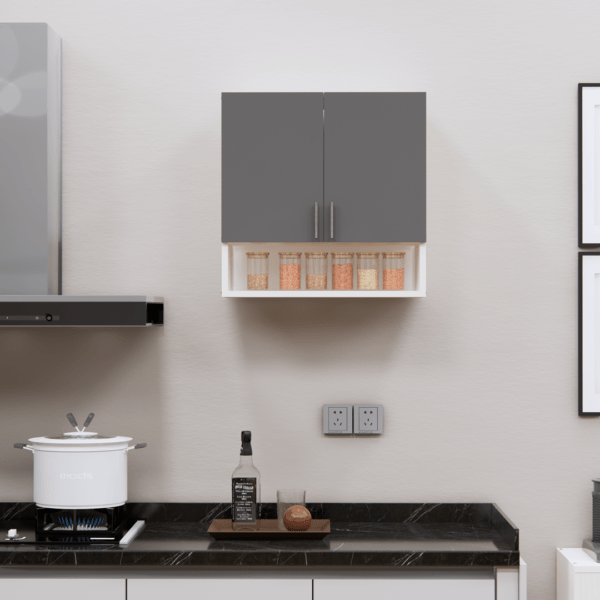 2-Door Modular Wall Cabinet with Organizer Shelf in Slated Grey & Highland Pine Finish (DIY Assembly)