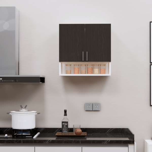 2-Door Modular Wall Cabinet with Organizer Shelf in Chiyoda Wenge & Highland Pine Finish (DIY Assembly)