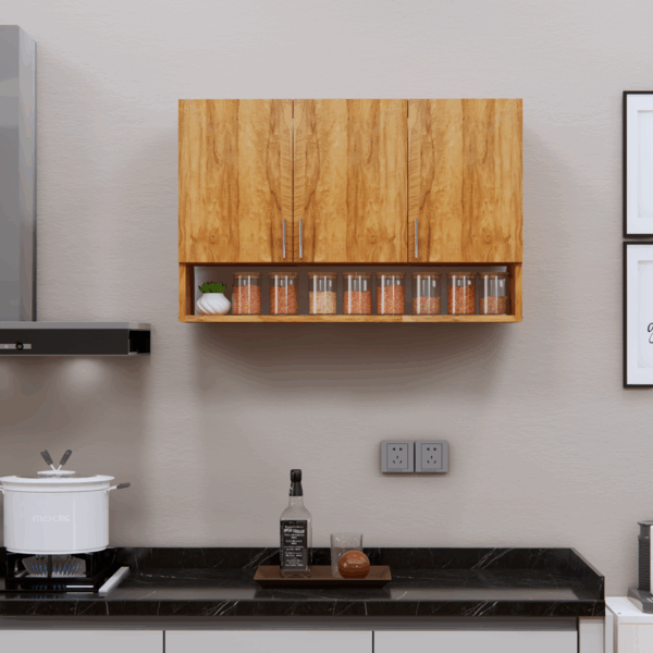 3-Door Modular Wall Cabinet with Organizer Shelf in Plateau Apple Finish (DIY Assembly)