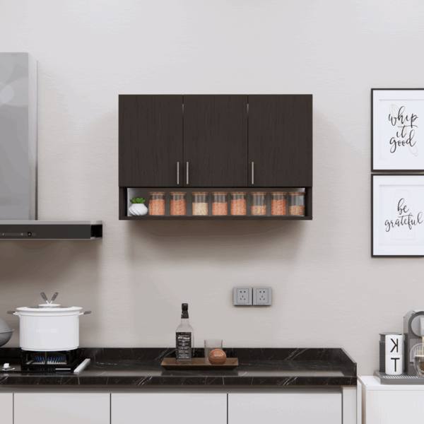 3-Door Modular Wall Cabinet with Organizer Shelf in Chiyoda Wenge Finish (DIY Assembly)