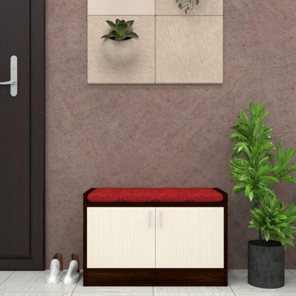 Ella 2-Door Multipurpose Cabinet with Cushion in Highland Pine & Asian Walnut Finish (DIY Assembly)