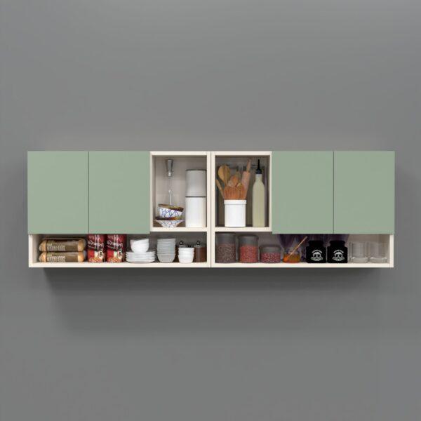 4-Door Cabinet with 6 Shelves – Glossy Triple-Layered UV-Resistant Handleless Shutters in Pista Green Mirror Finish (DIY Assembly)
