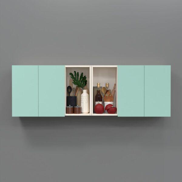 4-Door Cabinet with 6 Shelves – Glossy Triple-Layered UV-Resistant Handleless Shutters in Mint Mirror Finish (DIY Assembly)