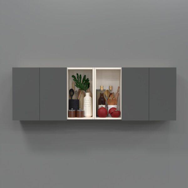 4-Door Cabinet with 6 Shelves – Glossy Triple-Layered UV-Resistant Handleless Shutters in Grey Mirror Finish (DIY Assembly)