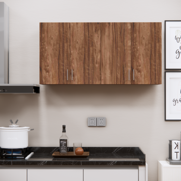 4-Door Modular Wall Cabinet with French Cleat Mount in Coachwood Brown Finish (Free Installation 