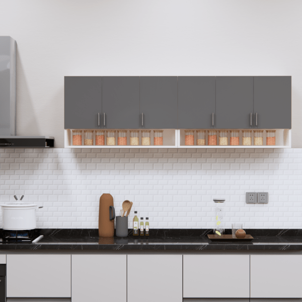 6-Door Modular Wall Cabinet with Organizer Shelf in Slated Grey & Highland Pine Finish (Free Installation)