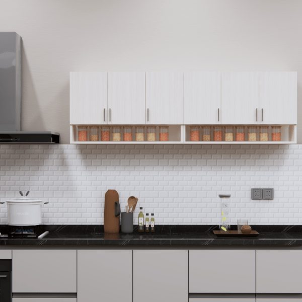 6-Door Modular Wall Cabinet with Organizer Shelf in Highland Pine Finish (Free Installation)