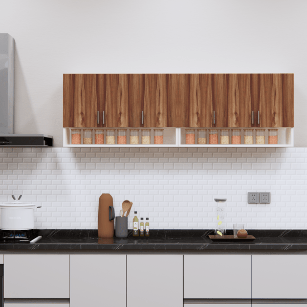 6-Door Modular Wall Cabinet with Organizer Shelf in Asian Walnut & Highland Pine Finish (Free Installation)