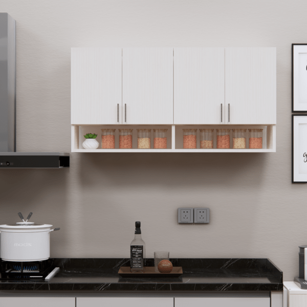 4-Door Modular Wall Cabinet with Organizer Shelf in Highland Pine Finish (Free Installation) 