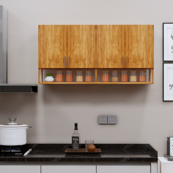 4-Door Modular Wall Cabinet with Organizer Shelf in Plateau Apple Finish (DIY Assembly)