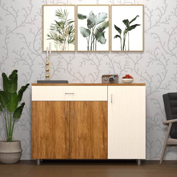 3 Door Multipurpose Shoe Cabinet with Drawer in Plateau Apple & Highland pine Finish