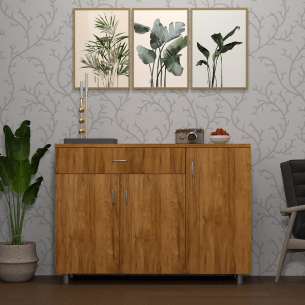 3 Door Multipurpose Shoe Cabinet with Drawer in Plateau Apple Finish