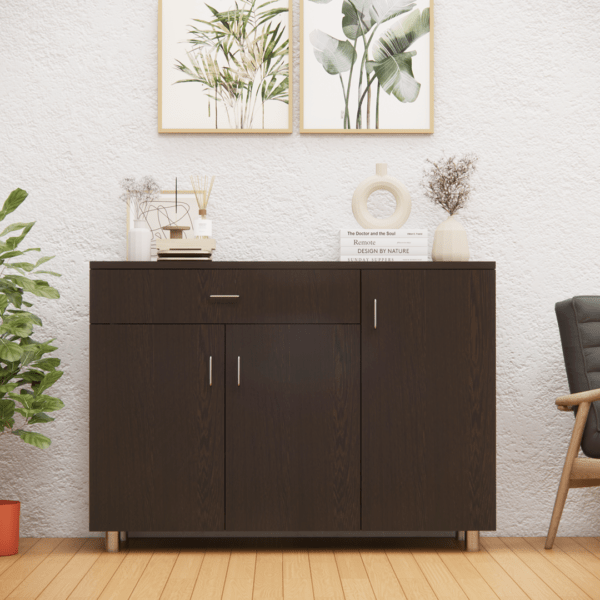 3 Door Multipurpose Shoe Cabinet with Drawer in Chiyoda Wenge  Finish