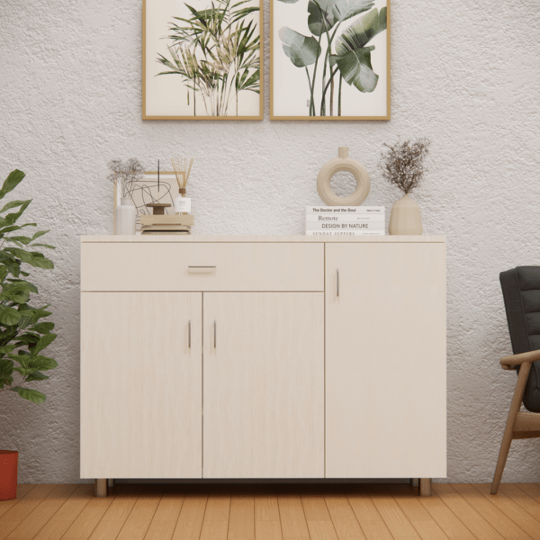 3 Door Multipurpose Shoe Cabinet with Drawer in Highland Pine Finish