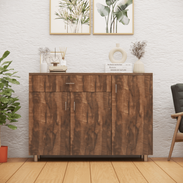 3 Door Multipurpose Shoe Cabinet with Drawer in Coachwood Brown Finish