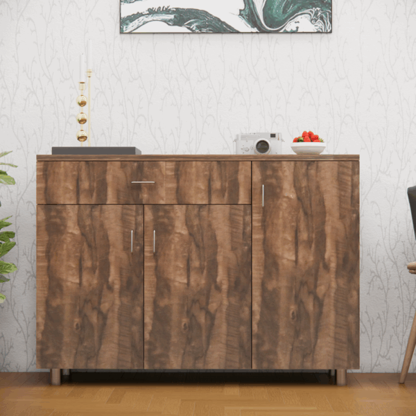 3 Door Multipurpose Cabinet with Drawer in Coachwood Brown Finish(Free Installation)